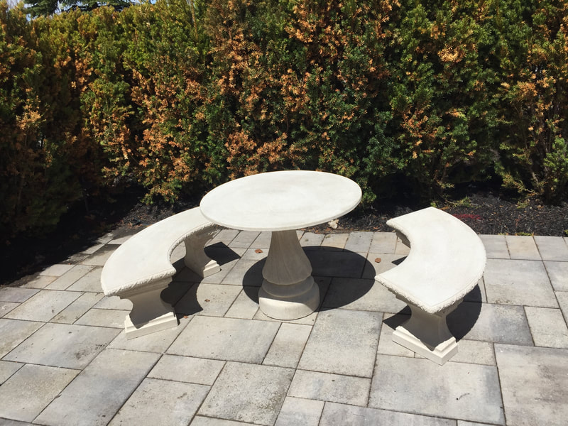 Concrete table and complementary bench patio set